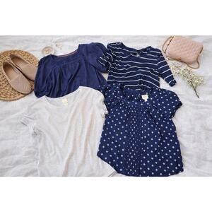 Women’s Tops Lot of 4 | Medium | Blue & Neutral Shirts | Casual Everyday Wear